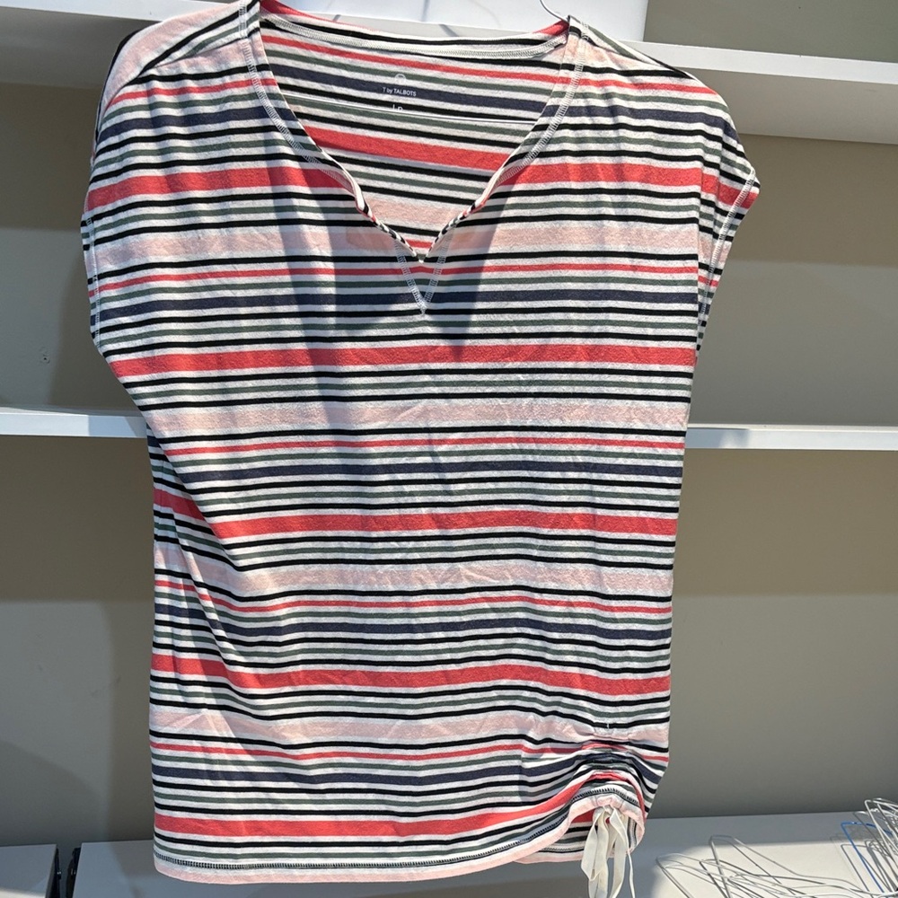 Talbots Red and Black Striped Short Sleeve Tee